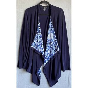 Grace Jacket Women XL Blue Long Sleeve Buttons Cardigan V Neck  Open Front Tunic